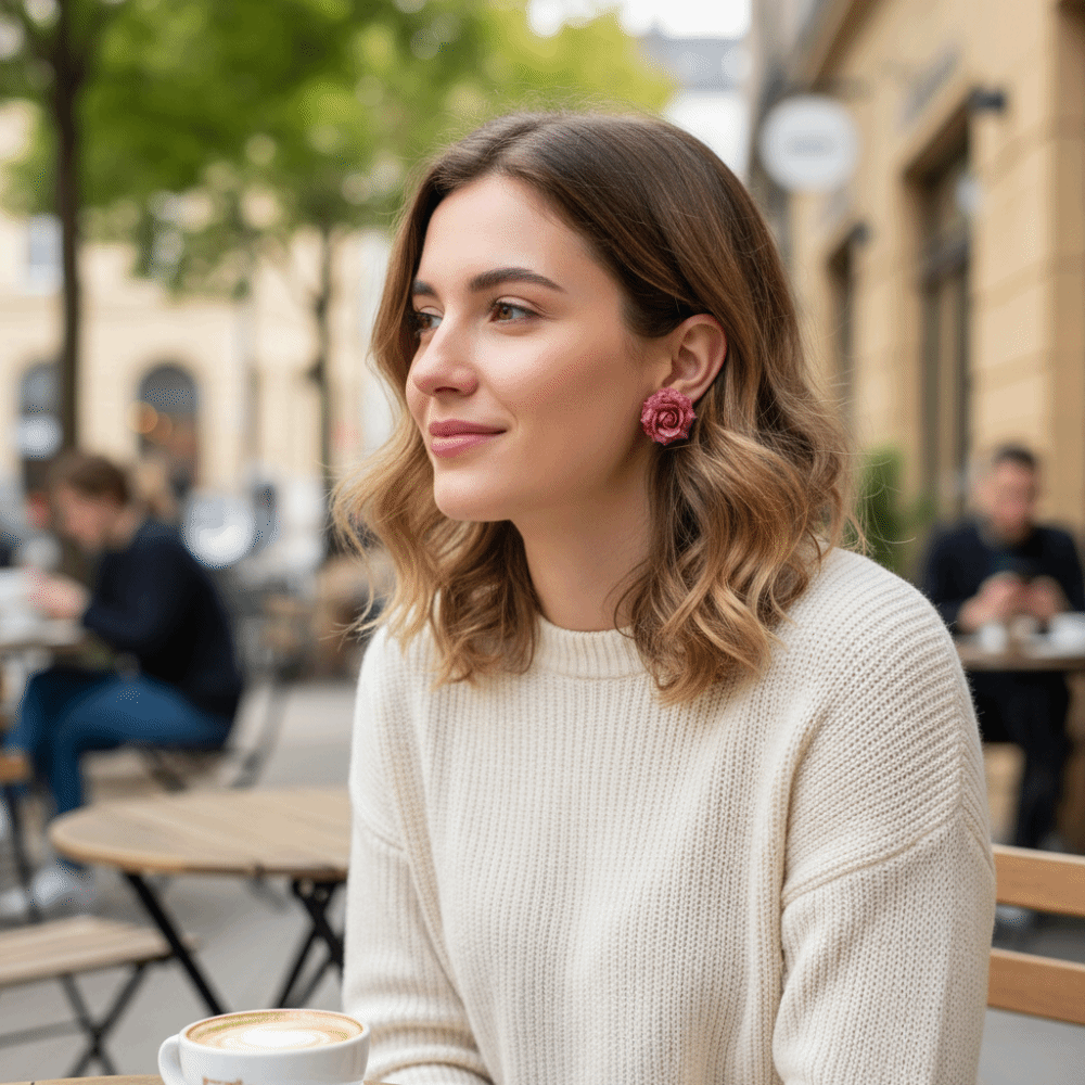 Sweet Artificial Rose Earrings - Flower Preservation Resin 评论和价格
