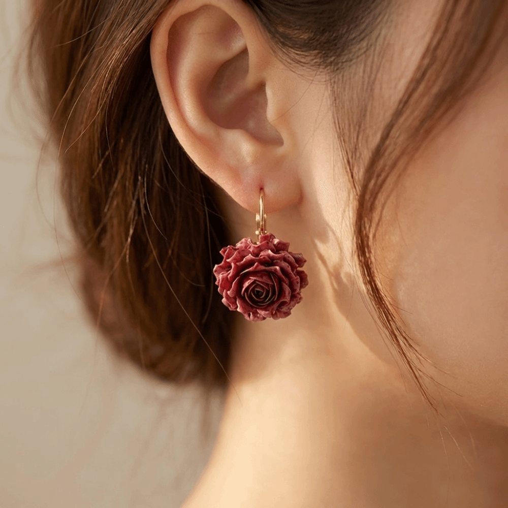 Sweet Artificial Rose Earrings - Flower Preservation Resin 评论和价格